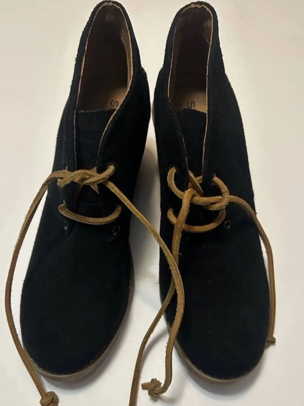 Sperry Black Suede Lace-Up Ankle Boots with Tan Laces
